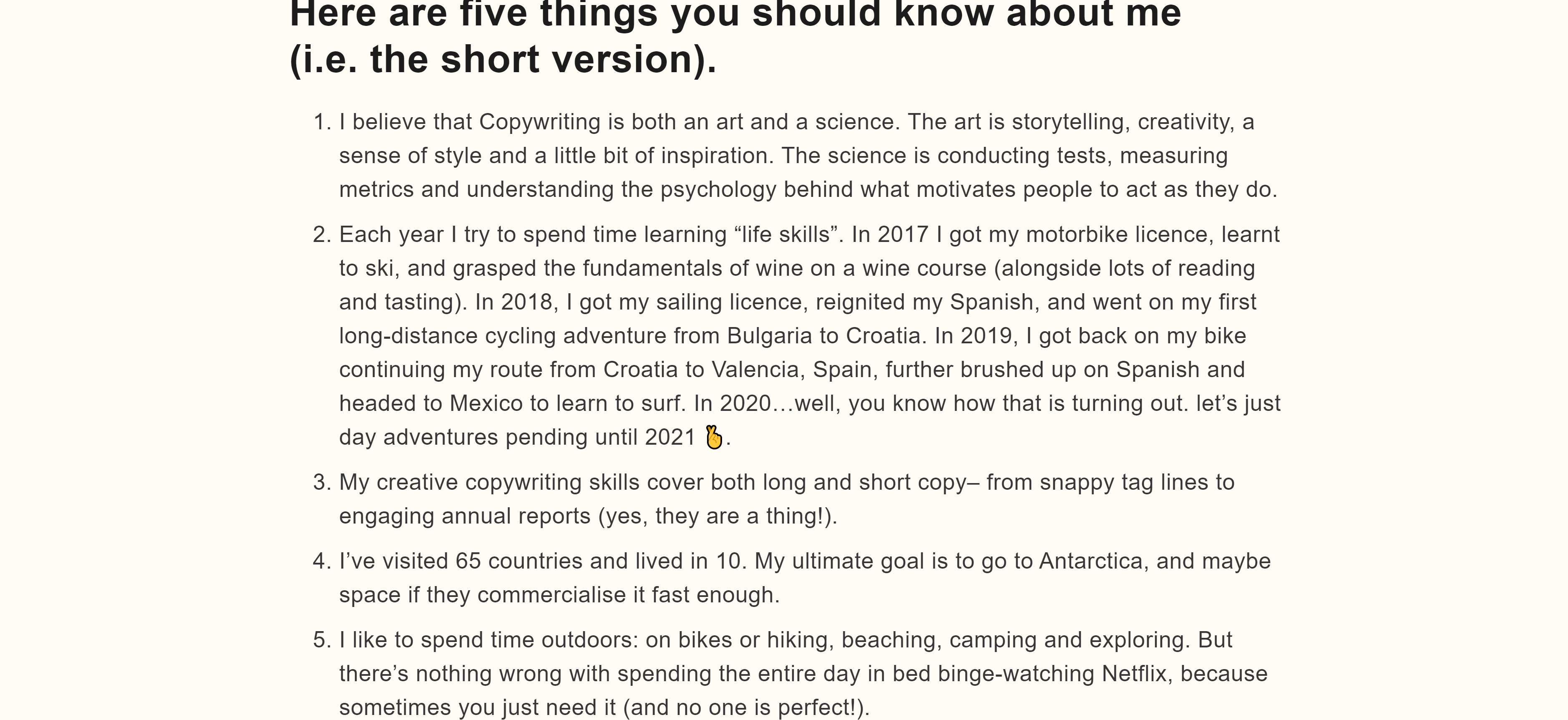 Copywriting portfolio example by Kim Hobson