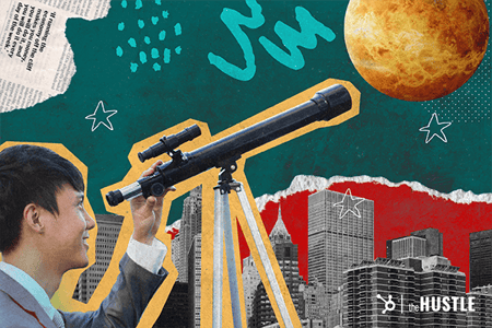 Business goals: a man looks into a telescope