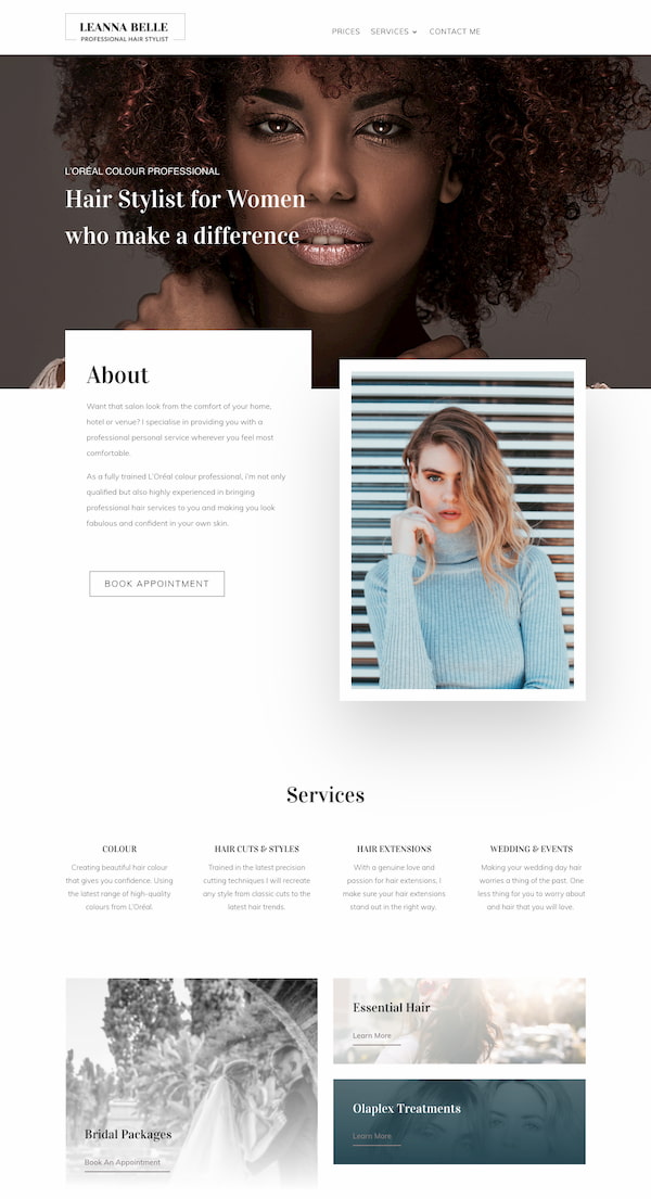 Leanna Belle website built with Divi