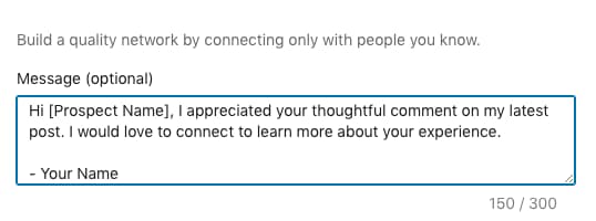 LinkedIn personal message example