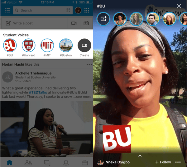 Linkedin Student voices feature