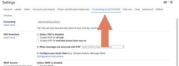 forwarding and pop/imap settings in Gmail