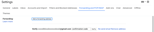 confirming forwarding email address in Gmail
