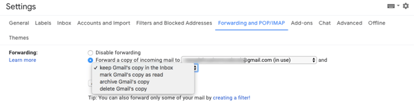forwarding options in Gmail