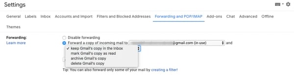 forwarding options in Gmail