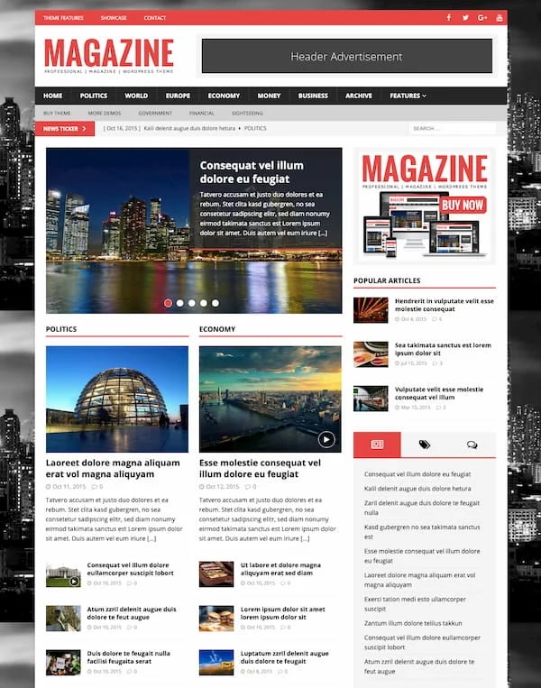 MH Magazine theme demo with banner ad and ad space