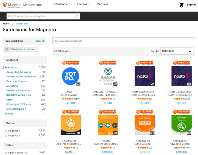 بازار افزونه های Magento CMS