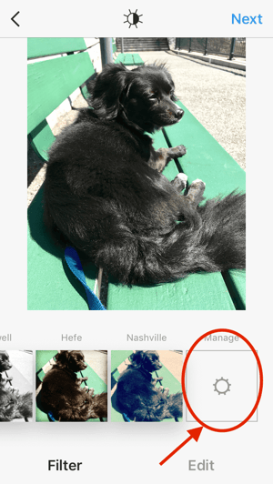 Screen where you can manage Instagram filters
