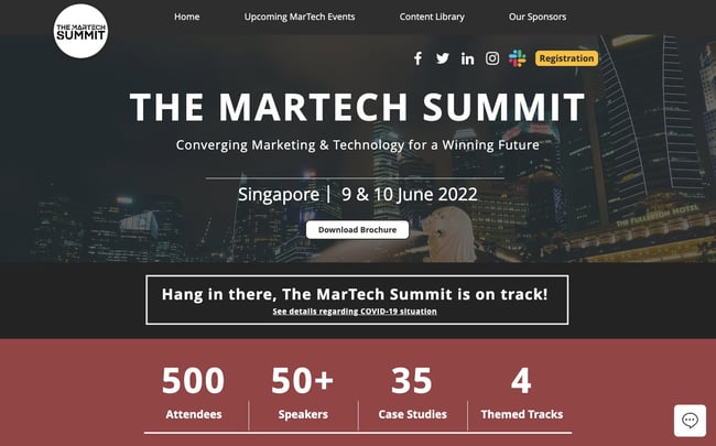 وب سایت های کنفرانس: صفحه اصلی Martech Summit سنگاپور