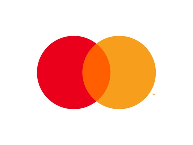 Mastercard logo uses Gestalt law of continuity to show two interlocking circles
