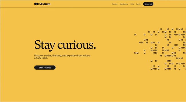 Homepage of Medium.