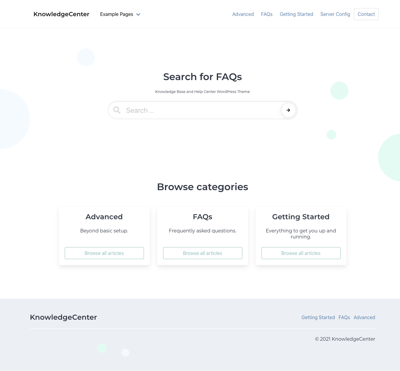 Minimalist Knowledge Base website created with the free KnowledgeCenter theme for WordPress