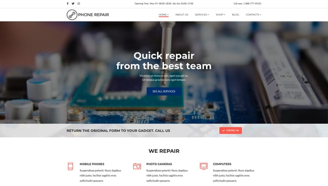 best wordpress themes for IT services: MobRepair showcasing IT repair services