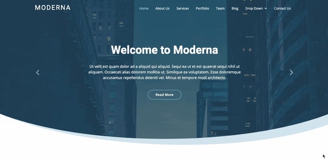 Moderna theme demo features animations in this one page responsive design