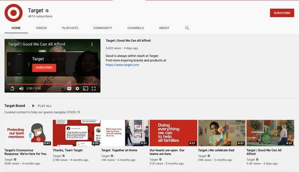 Target Homepage of Youtube with playlists shown
