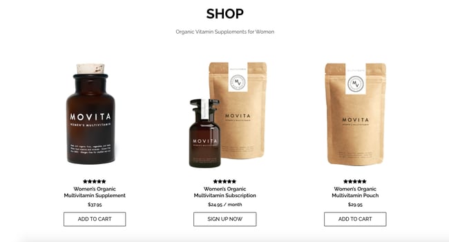 Movita Organicss shop page is an example of the law of proximity