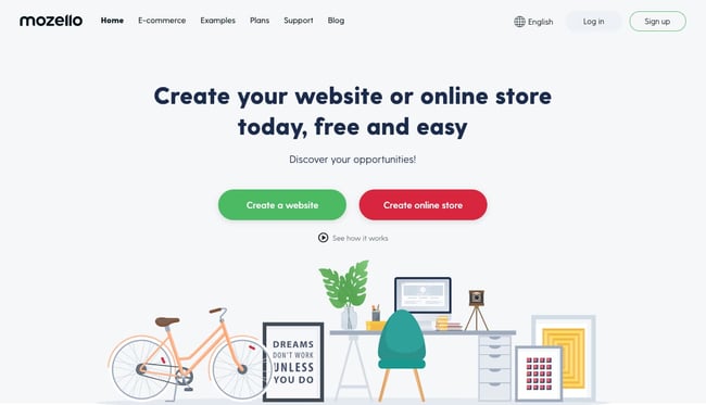Best free website builder: Mozello’s free website builder homepage.