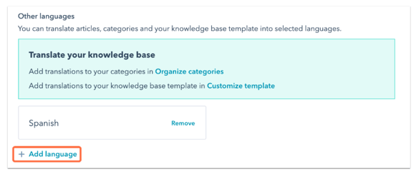 Option to "Add language" in Translate your knowledge base panel