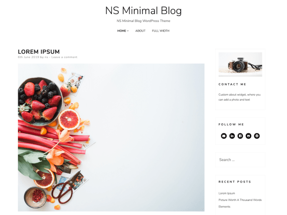 NS Minimal Blog theme demo features lots of white space and little text