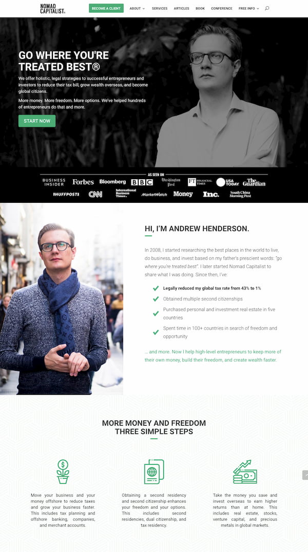 divi themes: Nomad Capitalist website built with Divi theme