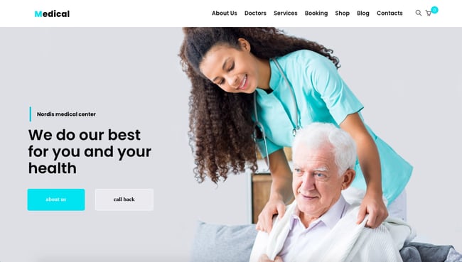 best wordpress health theme: Nordis homepage features CTAs to learn about medical institution or call