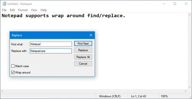 Notepad find and Replace tool