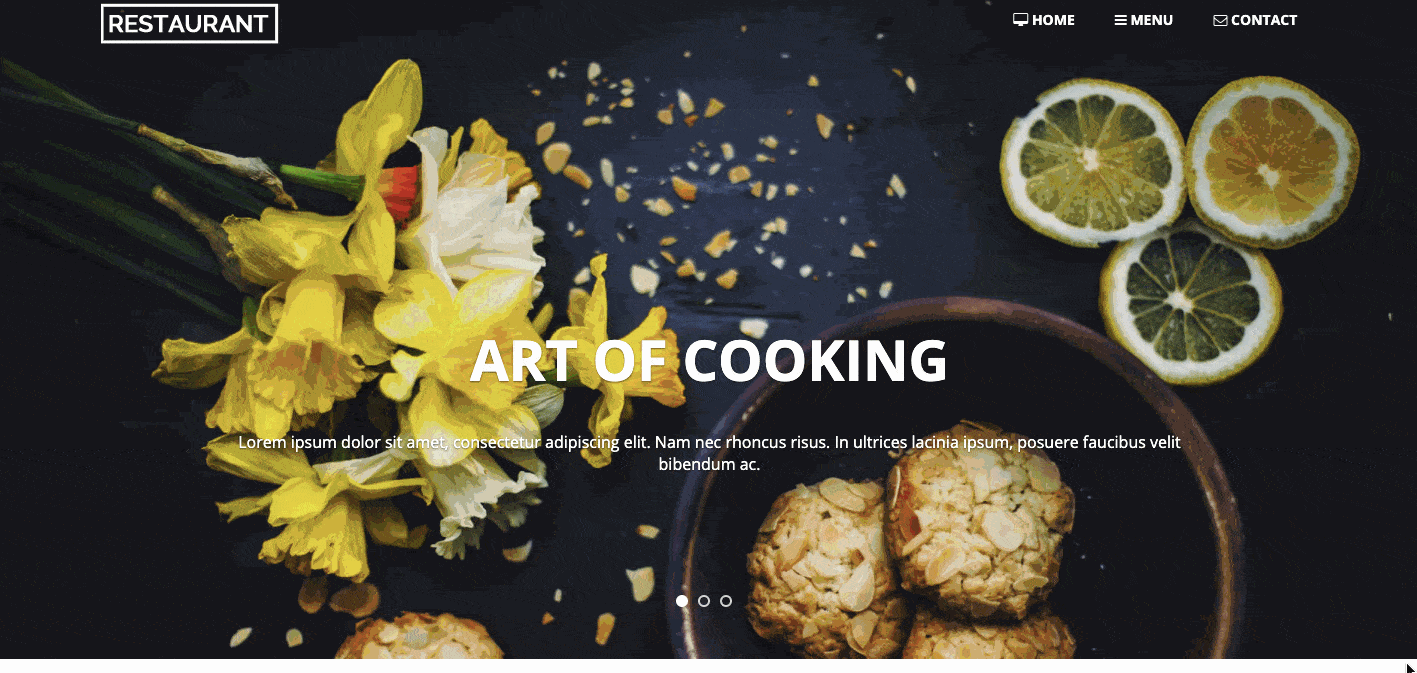 Optimizer theme demo shows minimalist restaurant website
