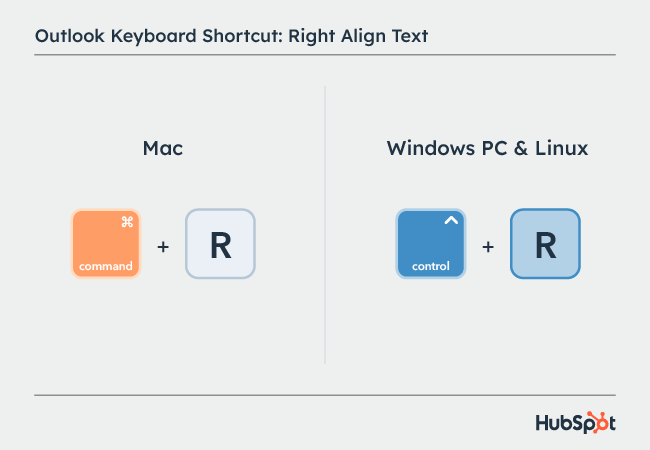 Outlook shortcuts: Right Align Text