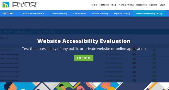 the page for the online web accessibility tool dyno mapper