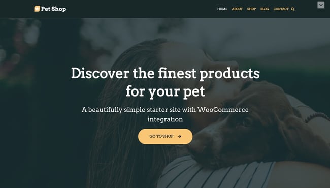 Pet Shop demo built with fast loading Neve Wordpress theme