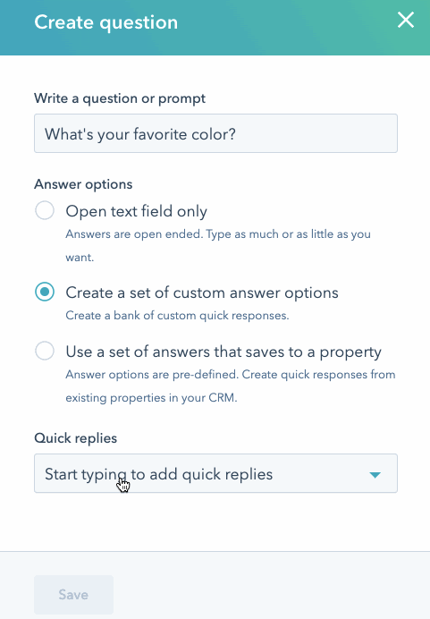 Playbook asking "What is your favorite color?" followed by the creation of quick replies like "green," "purple," "red," and "black."