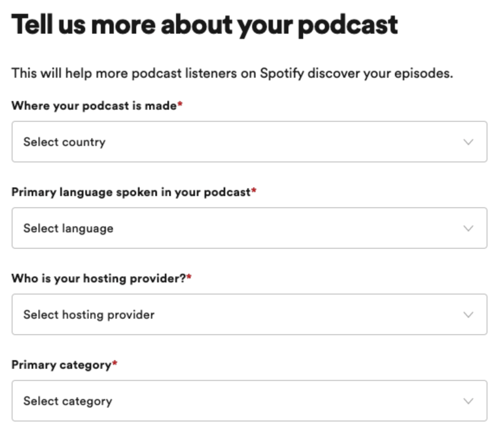 在 spotify 上开始播客：添加播客详细信息