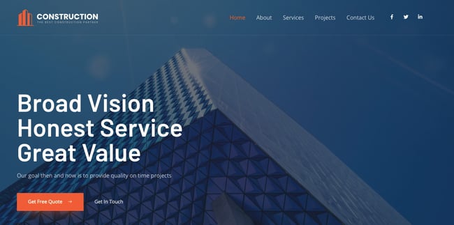 Prebuilt construction website for WordPress included with Astra theme