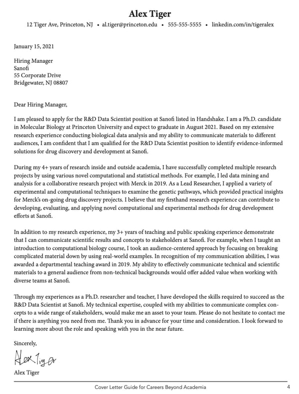 cover letter template: Princeton Data Science Cover Letter