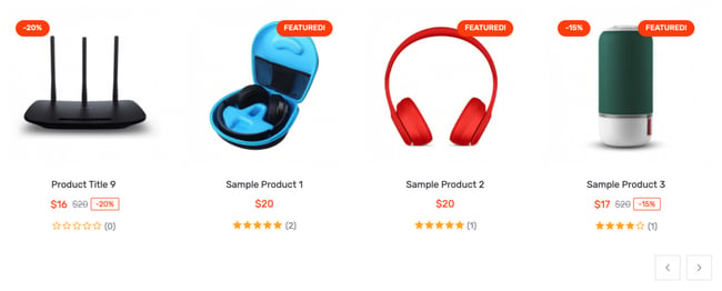 Product slider with badges created with WooCommerce Product Carousel, Slider, & Grid Ultimate
