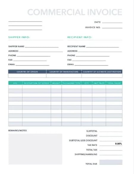 Invoice Design Templates and Examples: Commercial Invoice