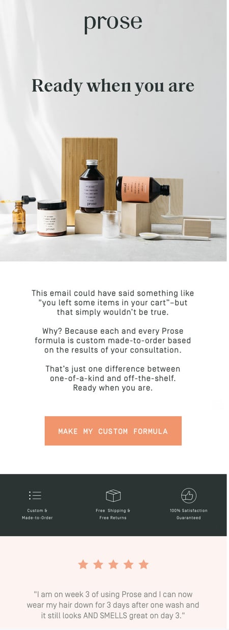 Best abandoned cart email examples: Prose