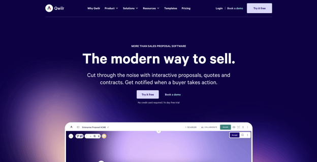 business proposal software: qwilr homepage