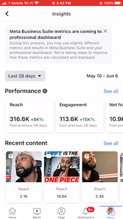 GIF of the Facebook Insights tab 