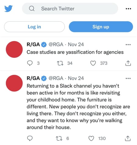 R/GA funny tweets copywriting example