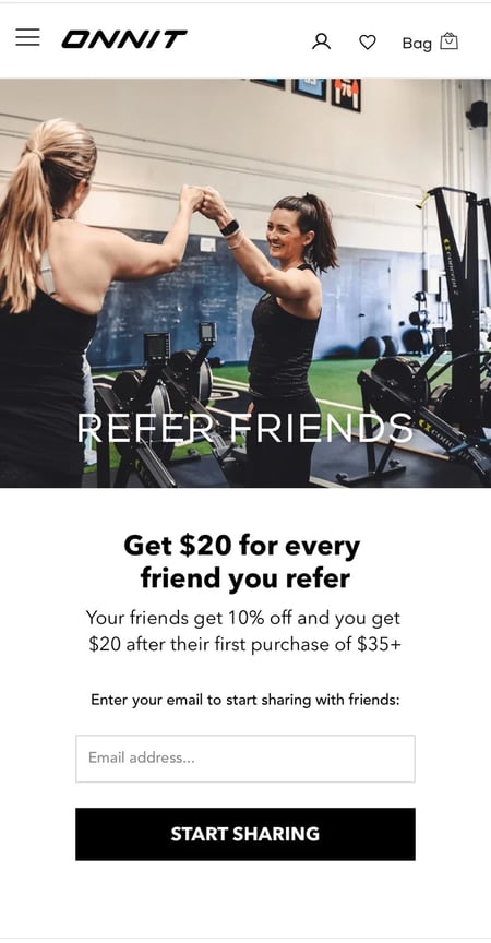 how to build an email list example: onnit referral