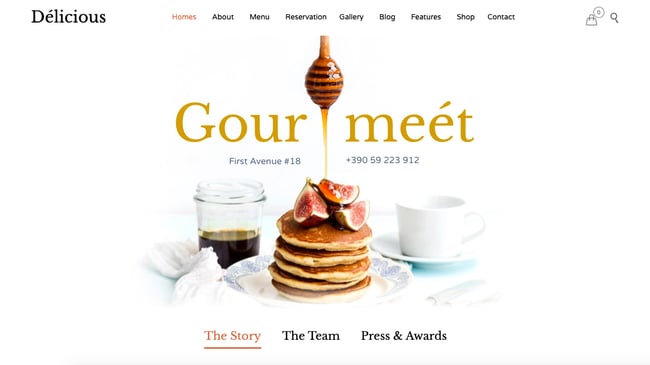 restaurant wordpress themes: Gourmet features image of breakfast food against stark white background