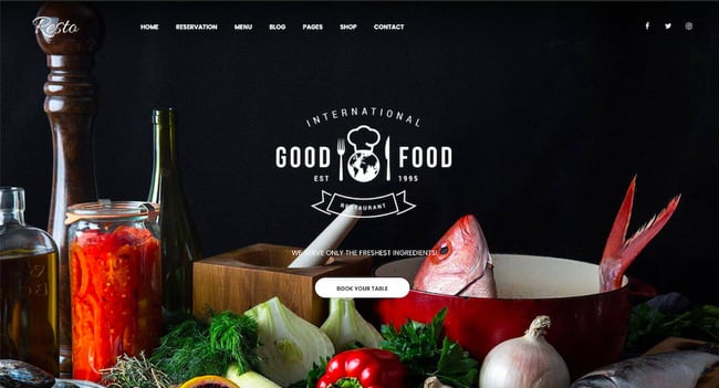 restaurant wordpress themes: Resto demo features CTA button to book a table