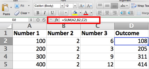 =SUM formula in Excel