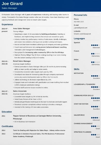 Sales Manager Resume Template From Zety