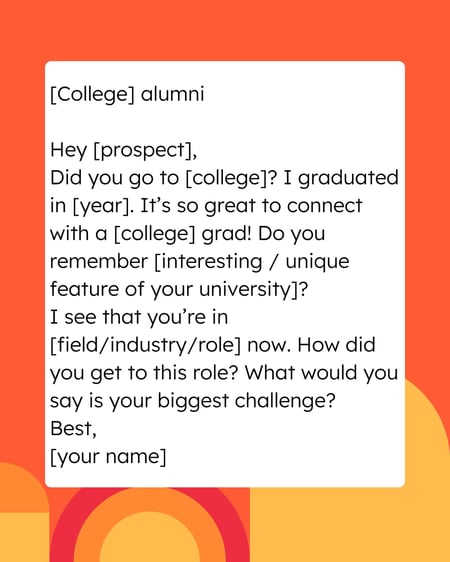 sales email template: mutual alma mater example