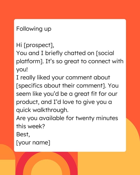 sales email template: social post example