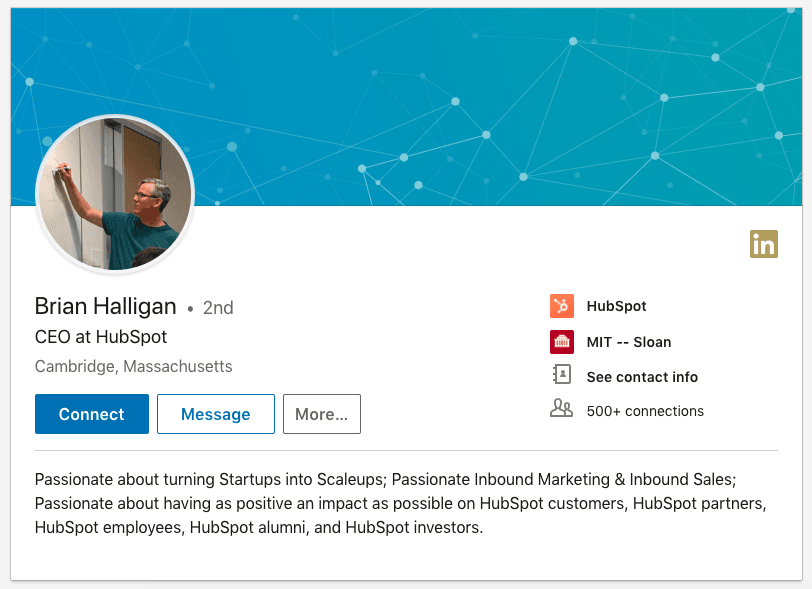 The LinkedIn profile of Brian Halligan CEO at HubSpot