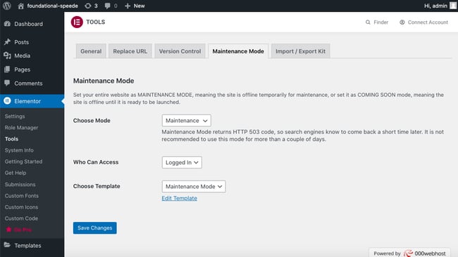 How to Create a Maintenance Mode Site With Elementor step 10: choose maintenance mode template