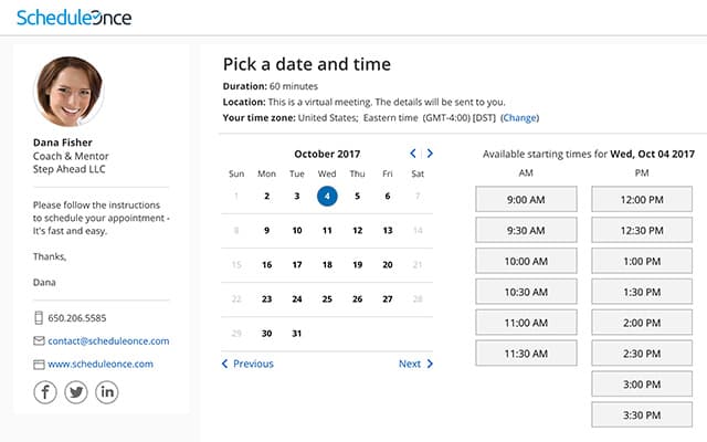 ScheduleOnce scheduling app software interface